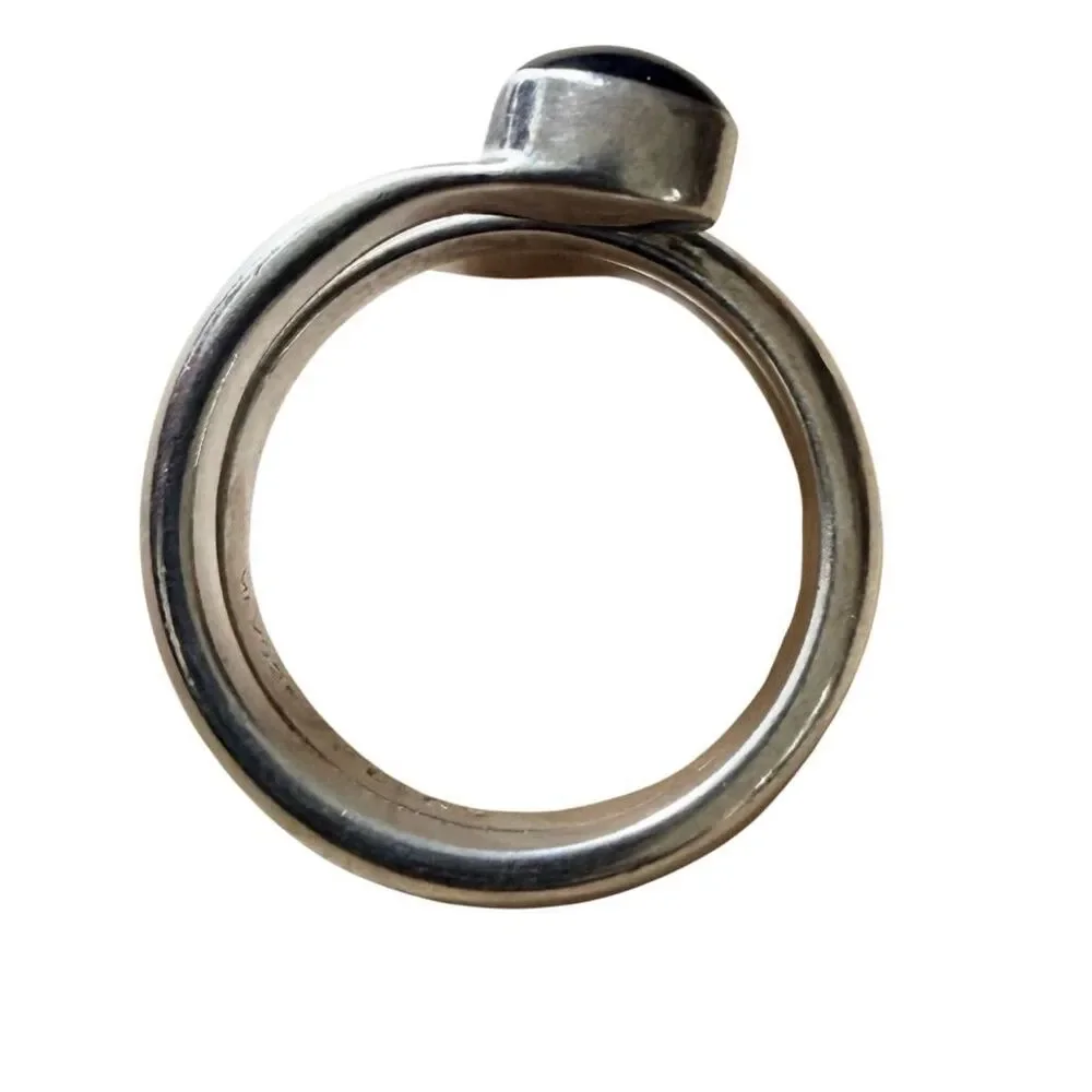 Vintage Sterling Silver 925 Modernist Wrap Ring Black Onyx